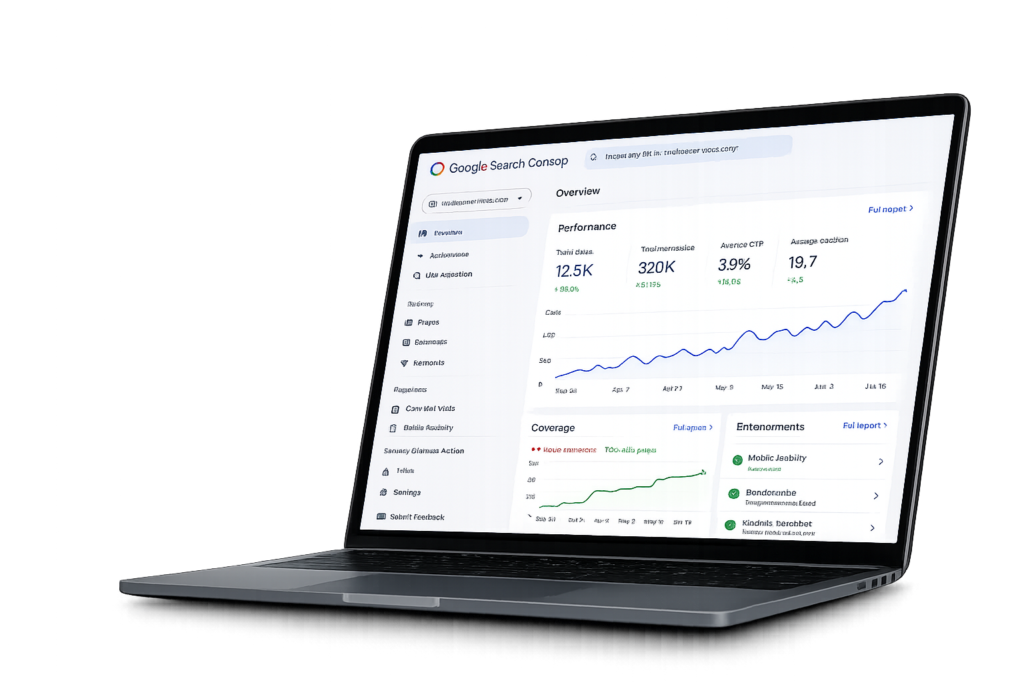 Google Search Console dashboard showcasing SEO performance and organic growth by Sridhara Services